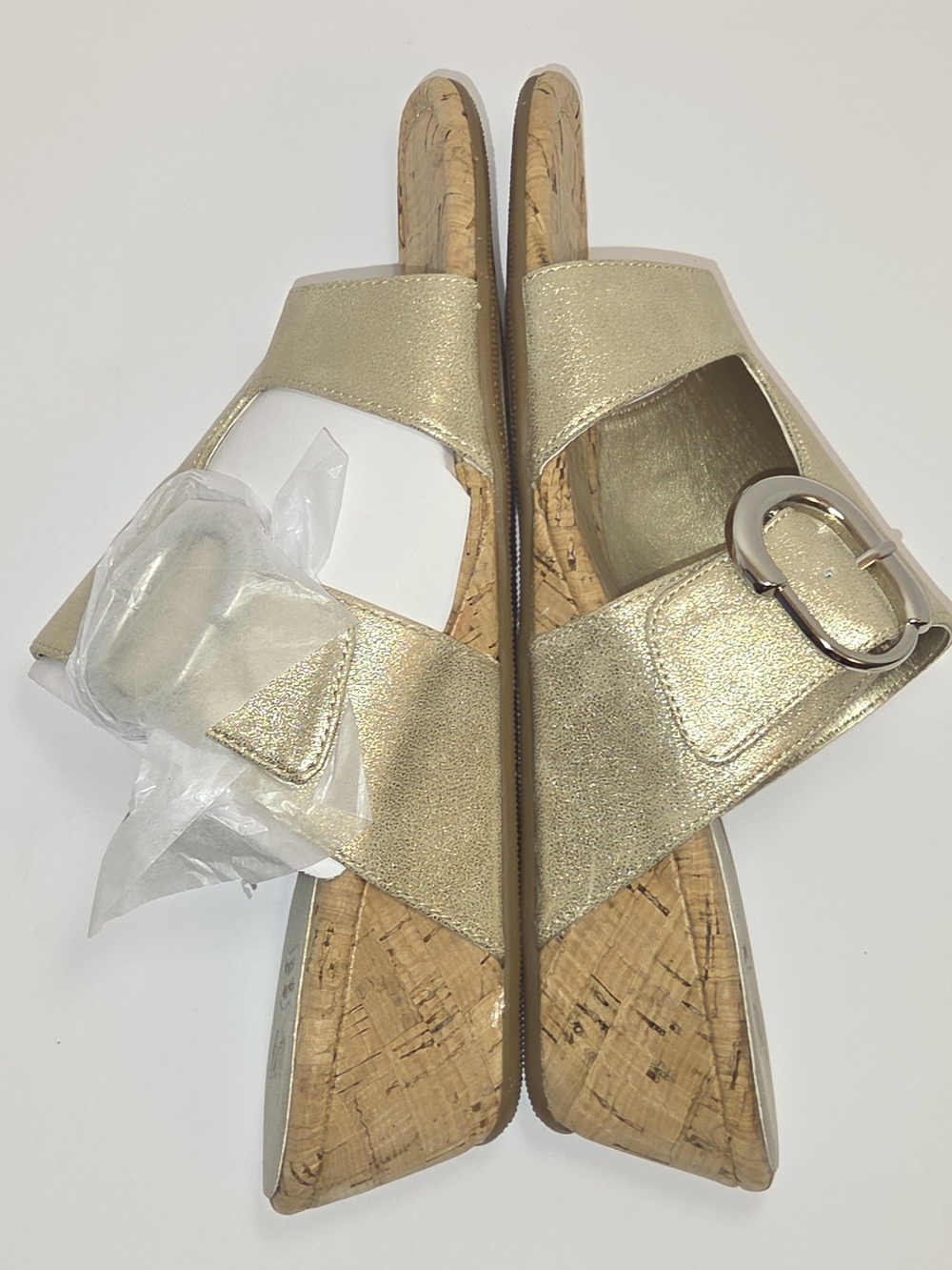 Impo Platino Giselle Metallic Gold Cork Wedge Slide with Silver Buckle - Picture 8 of 13